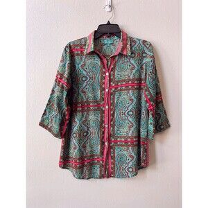Antica Sartoria Giacomo Cinque Button Up Shirt Top Large Paisley Teal Pink